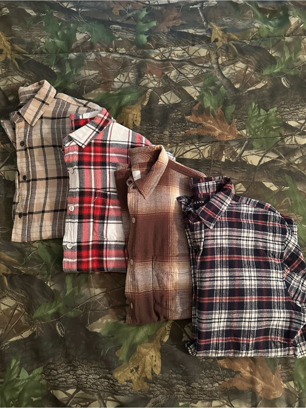 4-pack PacSun Flannel Shirt Bundle - Red, Brown, Tan, Navy Options